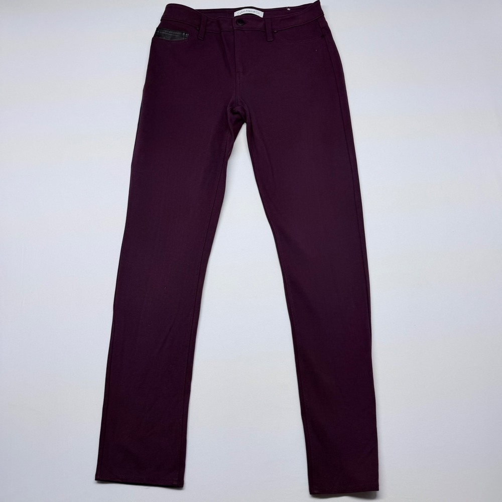 Calvin Klein & Co Womens Plum Purple Skinny Leg Pants Size 8 Faux Leather Trim